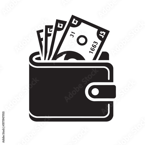 Modern Wallet Icon, Black Outline Vector, Minimal Line Art, Money Purse Payment Symbol, Editable SVG, Isolated on White