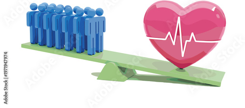 Healthcare Balance Concept Vector Illustration with Heart Pulse and Crowd on Scale Representing Public Health Equality Isolated on Transparent Background