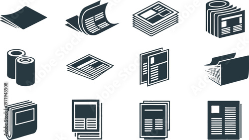 Editorial news document icons for daily information and journalism.