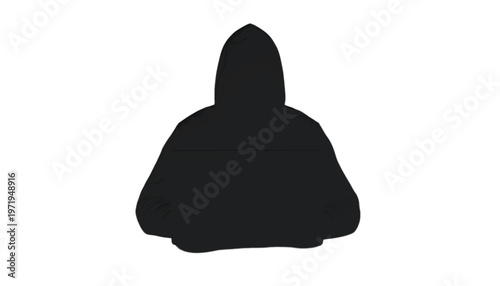 Silhouette of a hooded garment with a plain black appearance on a white background.