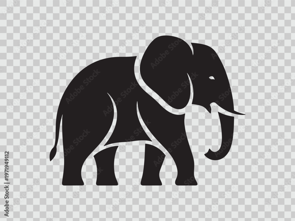 Fototapeta premium Elephant icon vector sign, symbol isolated on transparent background, simple black silhouette.