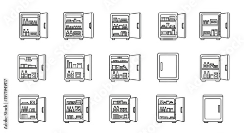 Medicine Cabinet Collection: Open and Closed Views, Line Art Illustrations