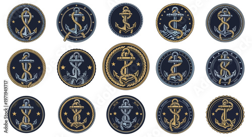 Nautical Anchor Emblems Set: Vintage Marine Symbols Collection