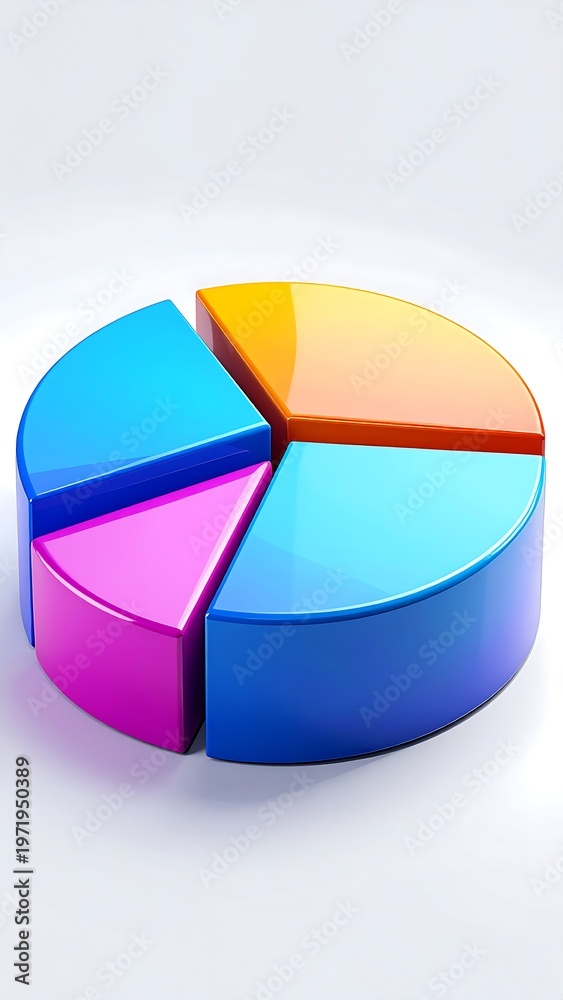Obraz premium A 3D pie chart with five colorful sections on a white background