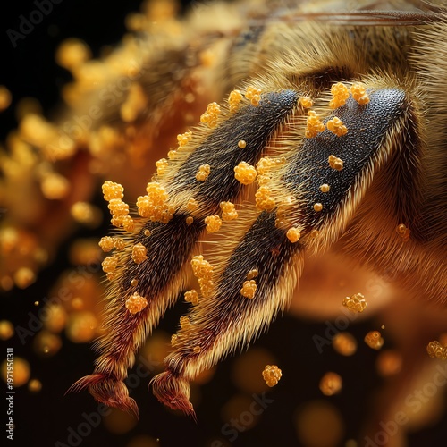 Macro Bee Legs Covered in Pollen Grains