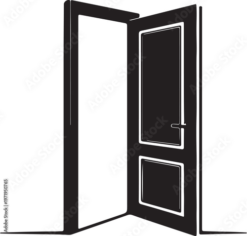 Open door silhouette home entrance apartment concept simple illustration.