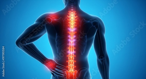 Person with back pain standing and holding lower back area