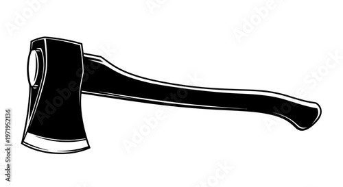 Vintage Axe Illustration, Black and White, Isolated on White Background
