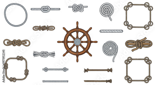Nautical Knots Collection: Ship Wheel, Rope Frames, and Seafaring Hitches