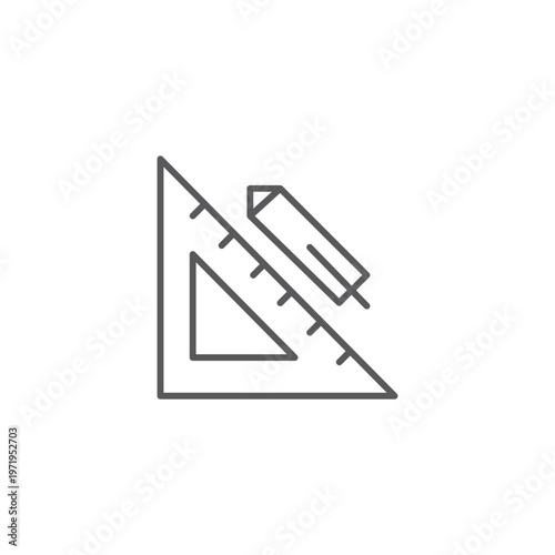 Modern minimalist grey line icon of a triangle ruler and pencil for architectural drawing engineering drafting and education design concepts.