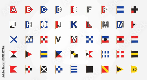 Nautical Signal Flags Alphabet and Numbers Set