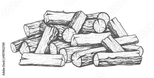 Stack of rough cut wood logs in a style timber firewood