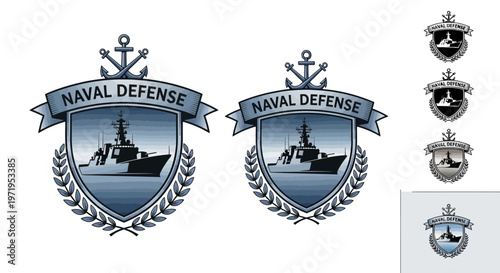 Naval Defense Emblem with Warship and Anchors