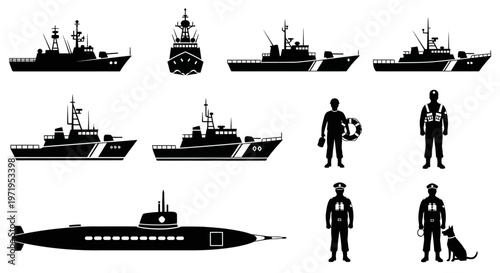 Naval Fleet and Personnel Silhouettes - Coast Guard, Navy, Military