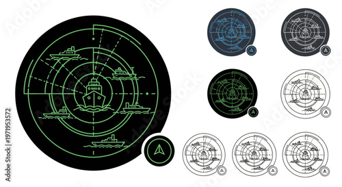 Naval Radar Screen with Ships, Technology Concept