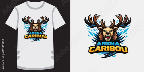 Arena caribou esport mascot logo, an angry deer with horns, esport team logo.