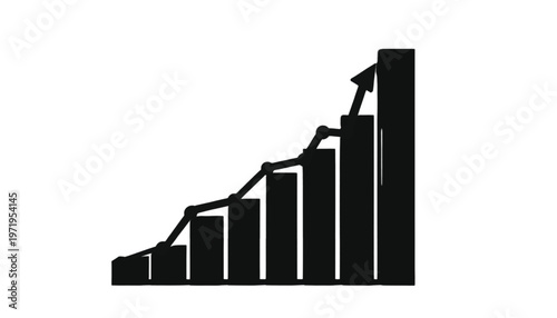 Bar chart with an upward trend line clearly illustrates continuous business growth and positive financial.