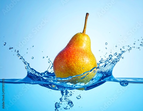 Vibrant Pear Splashing in Water - A Refreshing Fruit Concept.