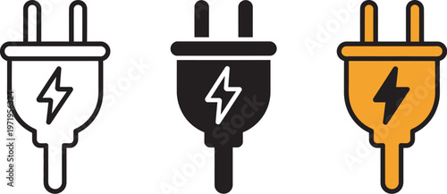 Electrical plug icon vector, energy power symbol set, flat minimal icons, clean style, tech innovation projects, editable scalable illustration pack