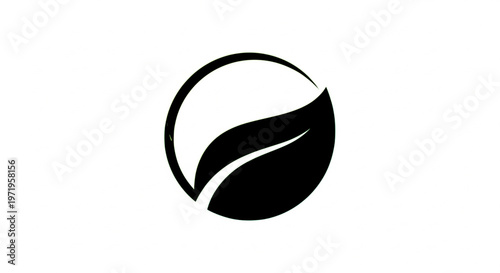 Minimalist black and white leaf icon representing natural harmony and sustainable growth for branding purposes