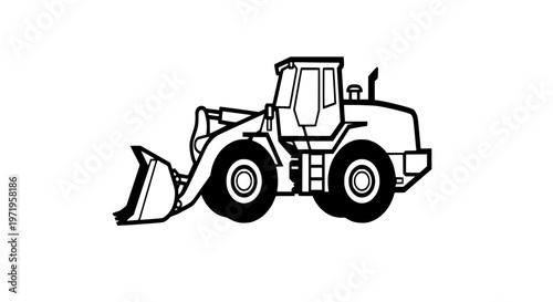 Front loader construction vehicle industrial machine side view vector illustration