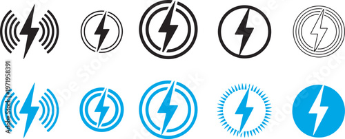 Wireless charging icon vector set, technology energy symbols, flat minimal icons, clean style, scalable editable illustration, modern tech concept