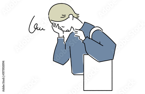 額に手を当て大きなため息をつく女性