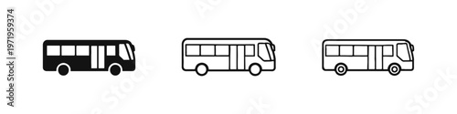 Bus Icon Set. Public Transportation Vector Symbols. City Urban Commuter Bus Outline and Solid Illustrations.