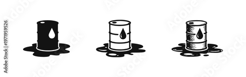 Fuel Rod Melting Icon Set. Oil Stick with Drop and Melted Base. Crude Oil Consumption Vector Pack for Resource Usage.