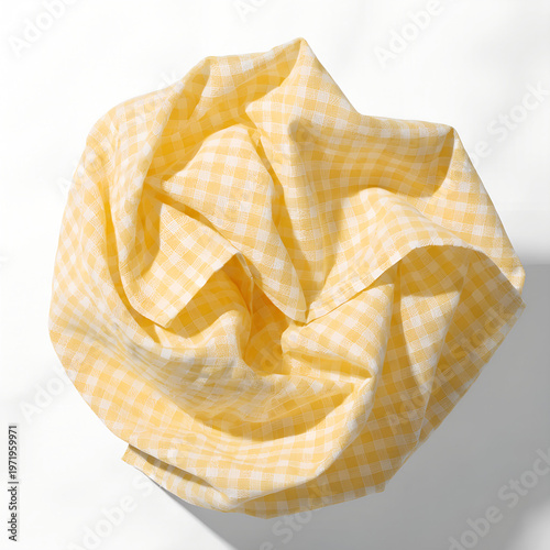 Yellow Checkered Scarf Isolated on White Background | Minimal Fashion Accessory