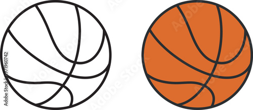 Basketballs vector, two balls white and orange, isolated on white background, clean minimal design, sports equipment concept, editable illustration