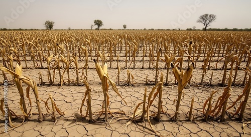Dry field of dead crops under a vast sky depicting drought and climate change