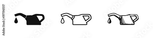 Watering Can or Oil Can with Liquid Drop Icon Set in Different Styles