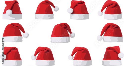 Free Download Santa Claus Hat Collection with Different Red Christmas Caps and Winter Holiday Accessories for Festive Season and Celebration Design - GFXLoad