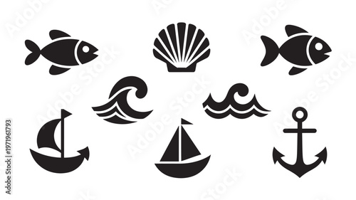 Sea life nautical symbol collection