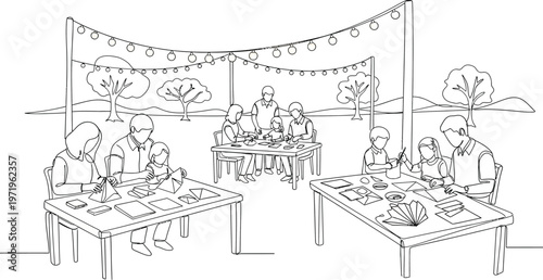people sitting at tables in a restaurant