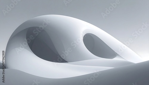 Abstract white sculpture on a snowy terrain