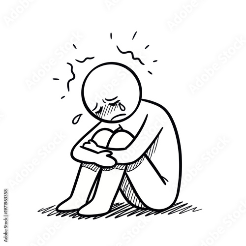 Sad Person Sitting on Ground Crying.