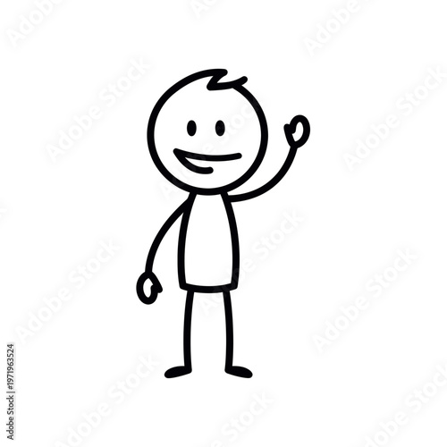 Simple Cartoon Character Waving Hand Gesture.