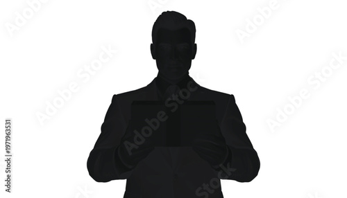 Silhouette of a person in a suit with arms crossed, looking forward directly.