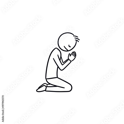 Simple Line Drawing of Kneeling Person Praying.