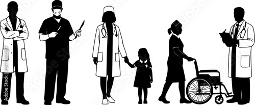 Set of doctor silhouette vector on white background
