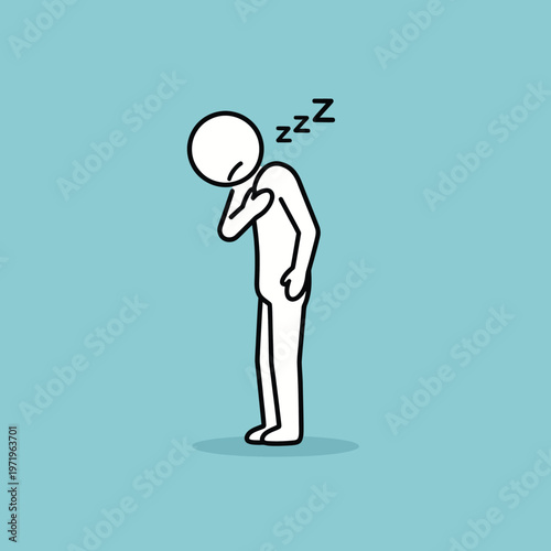 Person Standing and Sleeping with Head Down.