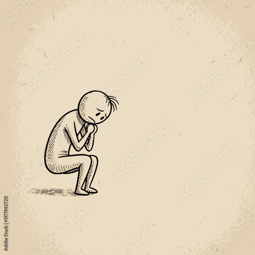 Sad Child Sitting Alone with Head Down.