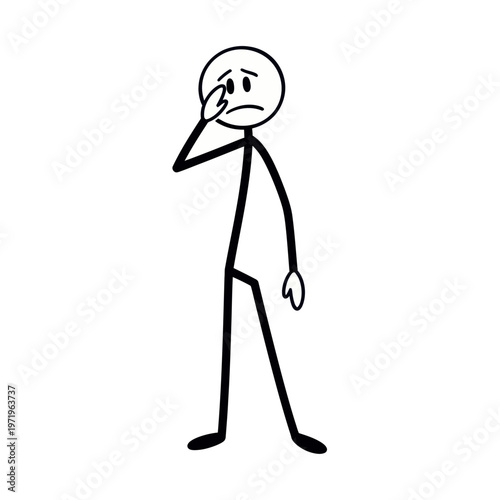 Sad Man Thinking Deeply with Hand on Face.