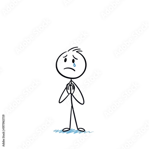 Sad Person Crying with Clasped Hands.