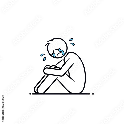 Sad Person Sitting Alone on Ground.