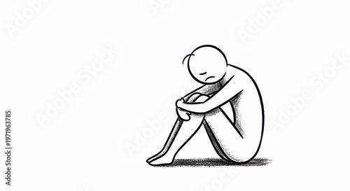 Sad Person Sitting on Floor Alone.