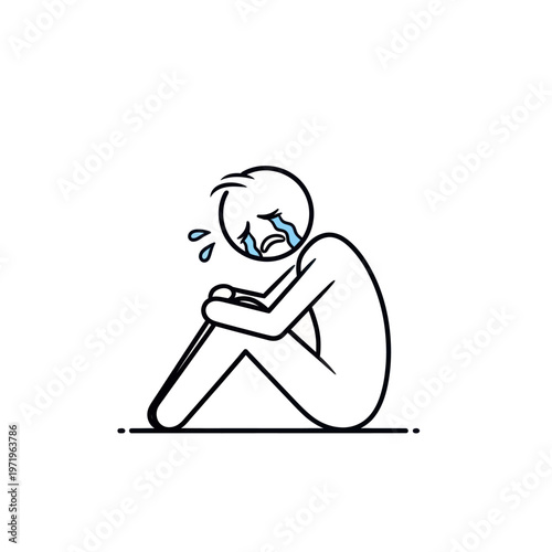 Sad Person Sitting on Floor Crying.