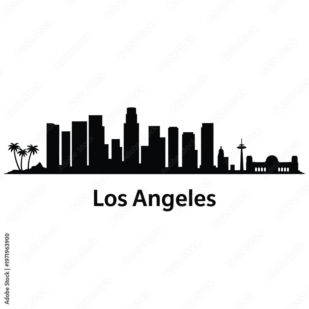 Fototapeta premium A striking black silhouette of the los angeles skyline with palm trees